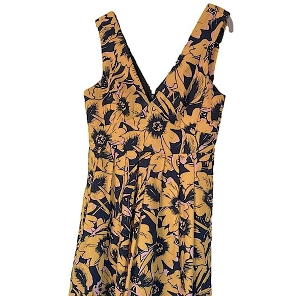 J. Crew Piqué Tailored Dress Double V Neck Navy Floral Yellow Pink Size 6 EUC - Picture 15 of 16